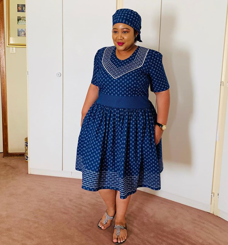 Beautiful Blue Sleeveless Shweshwe Peplum Dress - African 4
